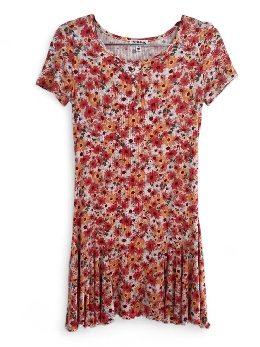 Eyeshadow Ribbed Floral Henley Skater Mini Dress - Size L